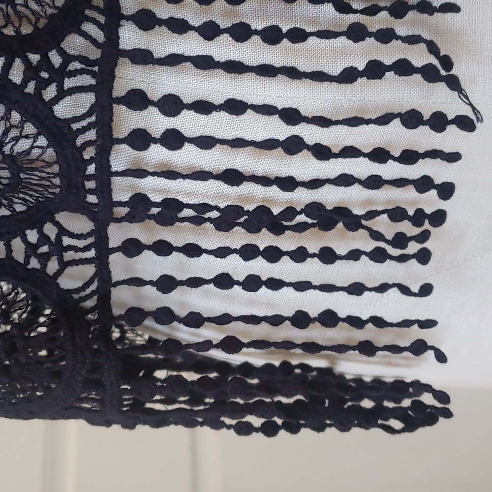 Anthropologie DULCIE Boho Sheer Crochet Top Black Cotton Fringe Hem Short Sleeve - Picture 12 of 16